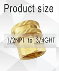 Beefy Brass Garden Hose Adapter Double Female Swivel Connector 1/2 NPT To 3/4 NH F F Pipe Joint Extension Repair Fitting For Outdoor Hoses Easy Install Durable Corrosion Resistant 1 Pack, 1/2NPT to 3/4GHT