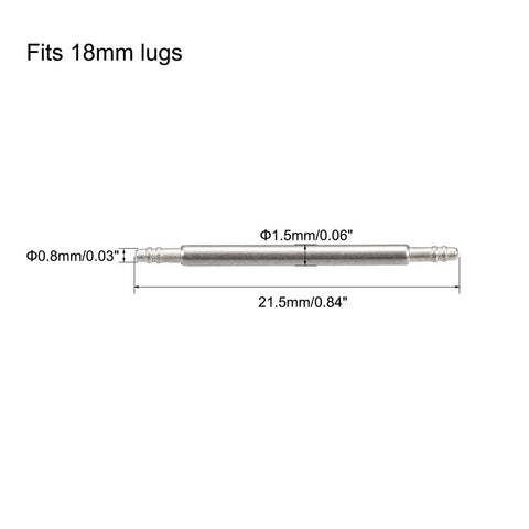 Heavy Duty 18mm Watch Spring Bar Pins Made From Rust Proof 316 Stainless Steel for strap swaps, showing dimensions and features.