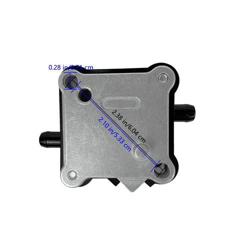 Top view of Fuel Pump 98766C1 Replacement For Outboard 2 Stroke 30 To 300 HP with dimensions marked on metal casing.