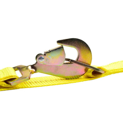 Beefy Heavy Duty Axle Tie Down Straps Kit With Ratchet And Snap Hooks And Floating D Ring, 2 Inch By 114 Inch, 4 Pack, Classic Yellow, 10000 Lb Break Strength, 3300 Lb Safe Working Load