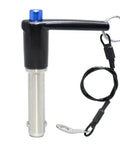 Durable Marine Grade Stainless Steel Ball Lock Pins With Quick Release Button For Easy Indexing, 3 inch length with black handle.