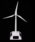 Front view of Desktop Wind Turbine Model Powered By Solar Energy ABS Plastic Mini Windmill For Education And Fun Solar Panel Base.