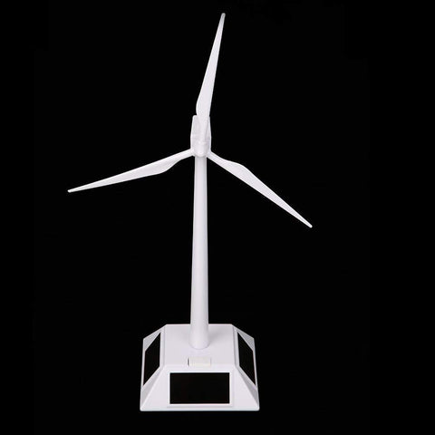 Front view of Desktop Wind Turbine Model Powered By Solar Energy ABS Plastic Mini Windmill For Education And Fun Solar Panel Base.