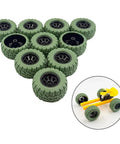 10 Piece Toy Wheel Set With 5 Shafts For RC Cars Trucks And DIY Robots 2mm Shaft By 100mm Length 36mm Rubber Tires In Green Rad