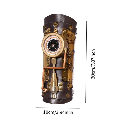 Dope Steampunk Arm Sleeve Crafted From Sturdy PU Leather With Antique Brass Gears And Built In Compass Gothic Wrist Guard. Size 20cm x 10cm.
