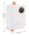 Instant Hot Water Heater Tankless Electric 3000W Wall Mounted With Clear Digital Display Stainless Steel Body side view with dimensions