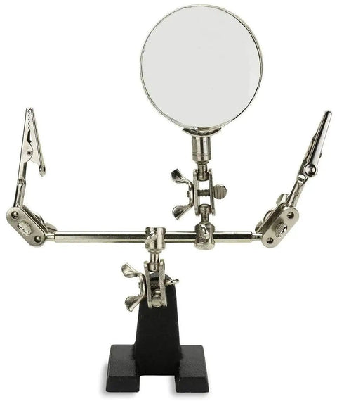 Adjustable Helping Hand With Magnifying Glass 2x, Dual Alligator Clamps, and Heavy Duty Cast Iron Base for precise soldering