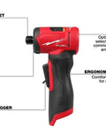Top Tier Quarter Inch Cordless Right Angle Die Grinder With Brushless Motor And Snappy Trigger For Heavy Duty Grinding And Sanding Jobs, 1/4" collet and variable speed trigger for precision use.