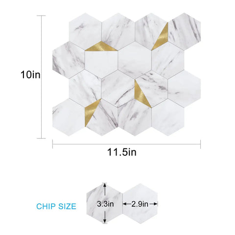 Thick 3mm Hexagon Peel And Stick Backsplash Tiles For Kitchen And Bathroom With Realistic Carrara White Marble Look And Metal Gold Accents