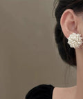 Y2K Vibe Vintage Pearl Bead Cluster Stud Earrings For Women White Boho Chic Jewelry Lightweight Comfort Perfect Everyday Glam Hypoallergenic Post Subtle Shine For Any Outfit, side view
