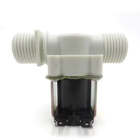 Front view of DC 12V Solenoid Valve NC Normally Closed for Water Inlet with G1/2 Inch Male Thread, white body, black bottom.