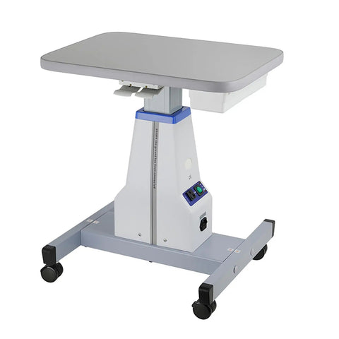 Motorized Ophthalmic Instrument Table With Drawer, Adjustable Electric Lift Cart For Optometry And Dental Clinics, table side view