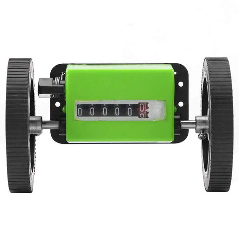 Super Smooth Digital Rolling Meter Counter With Kickass Six Digit Display For Precise Textile And Faux Leather Length Measurement Zero Hassle Tracking And Nail It Exactness On Every Yard, green meter counter with dual wheels.