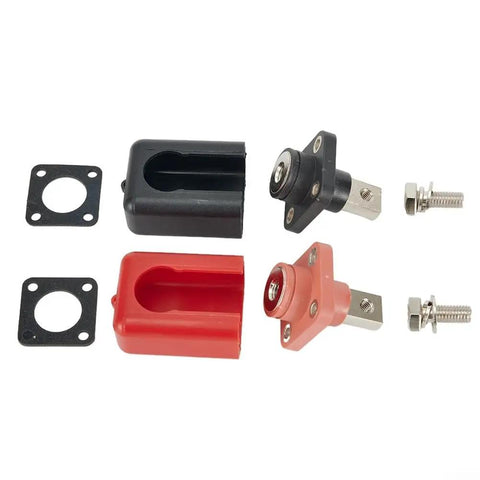 Straight Up Beast Grade 2Pack 200A Copper Battery Terminal Connectors with red black covers and mounting hardware.