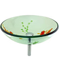 Round Glass Vessel Sink 16.5 Inch Durable Tempered Glass Bathroom Basin With Chrome Drain Koi Fish Design, side view