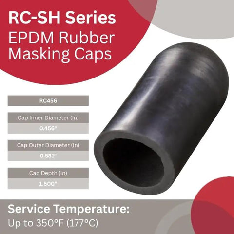 Real Deal EPDM Rubber Masking Caps For Shielding Plain And Threaded Studs Along With Slotted Holes During Finishing With Tough Chemical Resistant Flexibility Reusable Black Covers In A Generous Five Hundred Pack - close-up view of a 0.456" inner diameter cap.