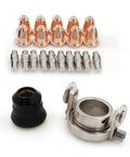 Solid 22 Piece Plasma Cutter Consumables Kit For Trafimet S45 And S25 Torches with copper nozzles and stainless steel parts.