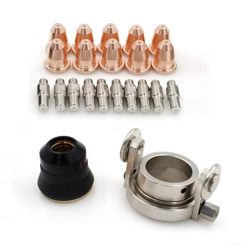 Solid 22 Piece Plasma Cutter Consumables Kit For Trafimet S45 And S25 Torches with copper nozzles and stainless steel parts.