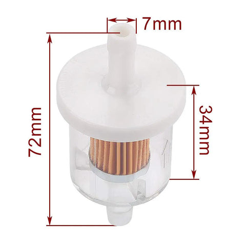 12 Pack 40 Micron One Quarter Inch Inline Fuel Filter For Small Engines Kawasaki FH430V FH451V FH500V with measurements shown