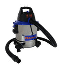 Wet-Dry Vacuum Cleaner With 6-Gallon Tank, 4.5 Peak HP Motor, Stainless And Blue Finish, front view on swivel casters