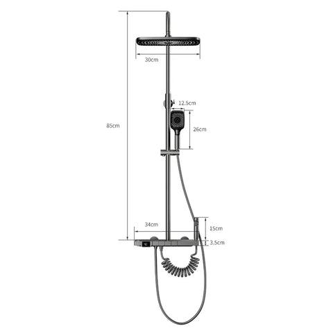 CUTPOIY Thermostatic Shower System, 4 Functions Shower Faucet Set dimensions diagram with measurements for installation.