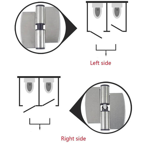 Diagram of Two Piece 304 Stainless Steel Public Toilet Partition Hinge Self Closing Spring Hinge Right Side 85mm By 75mm with focus on hinge placement