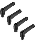 M6 Female Threaded Push Button Ratchet Clamping Levers set of four, heavy duty plated steel handles, matte black finish for quick-release action.