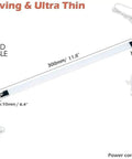 Lit Led Linkable 12 Inch Light Strips Kit With Switch For Warm 3000K Cabinets, dimensions and connectors shown