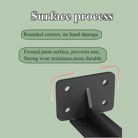 Beefed Up Thickened Black Heavy Duty Shelf Bracket with Screws, 90 Degree Right Angle Industrial Steel Support, close-up with text