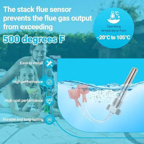 Stack Flue Sensor Replacement for Pentair MasterTemp and Sta-Rite Max-E-Therm Pool Heaters, graph showing temperature range
