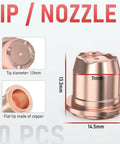 Top Notch Plasma Cutting Torch Consumables Kit Set With 10 Electrodes And Nozzles Plus Brackets For CUT-60DS PRO Machine Built To Last Tough, copper nozzle detail with dimensions.