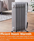 Amazon Basics oil-filled radiator heater, white, 7 fins, 1500W, indoor use.