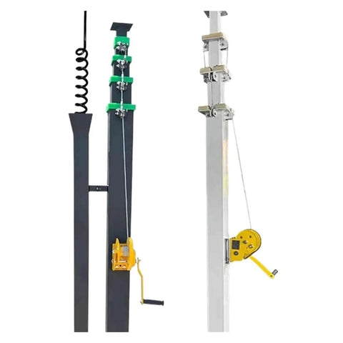 Heavy Lift Heavy Duty Telescopic Rigging Pole Expands To Ten Meters With Thick Aluminum Sections for speaker loads with pulleys.