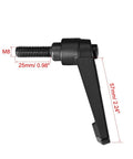 Side view of M8 25mm Adjustable Clamping Lever With Push Button Ratchet And Male Threaded Stud, matte black plated steel, 57mm length