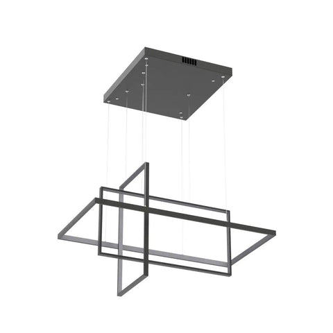 Slick Black Square Cube LED Pendant Light Chandelier, 34 Inch Wide Ceiling Fixture, suspended in geometric design