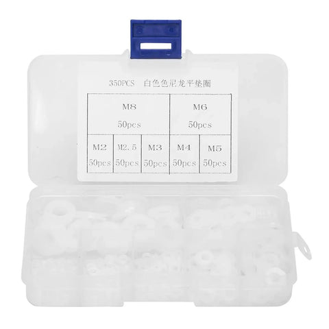 White Nylon Flat Washers And Spacer Kit For M2 Through M8 Hardware For Heavy Duty Joint Gasket Set Durable Plastic Washers To Prevent Leaks And Loosening Corrosion Resistant Aging Proof For Long Lasting Use, 350pcs storage box