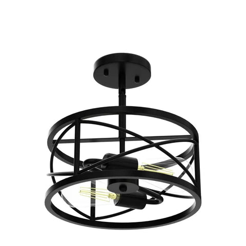 Farmhouse Dope Semi Flush Mount Ceiling Light Black Industrial Two Light Fixture with Metal Cage 11.8 Inch