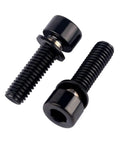 Close-up of Titanium Finish Bike Stem Bolts Set 6 Pcs M5 X 18mm With Washers Stainless Steel Allen Hex Screws for bikes.
