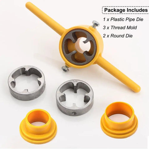 PVC Pipe Threader Kit For Quick No Fuss Threading Six Piece Tool Set With 1/2 Inch 3/4 Inch And 1 Inch NPT Die Sets Manual Hand Tool