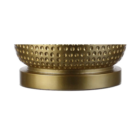 Gold Modern Resin Table Lamp 30 Inch Tall With White Linen Drum Shade glam base detail, textured design