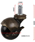 2 Inch Antique Brass Ball Caster Wheels Pack Of Five Heavy Duty Swivel Castors For Office Chairs And Furniture with brake details.
