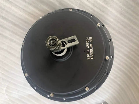 Badass 5000W Electric Bike Hub Motor Packing Killer High Torque And 10kW Peak Power 48V To 120V Heavy Duty Conversion Kit top view of motor with mounting bracket.