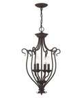Coronado Bronze 4 Light Foyer Chandelier With Transitional Design in bronze with elegant curved frame, featuring four lights.