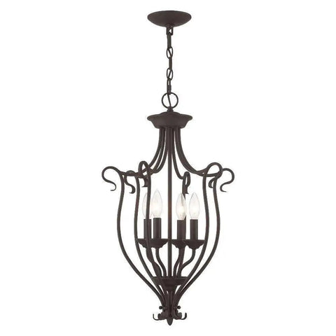 Coronado Bronze 4 Light Foyer Chandelier With Transitional Design in bronze with elegant curved frame, featuring four lights.
