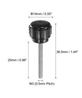 20 Piece M3 X 25mm Male Thread Knurled Knobs Black Thumb Screws featuring Sweet Security Grip and No Sweat Clamping Action, 36.5mm long.