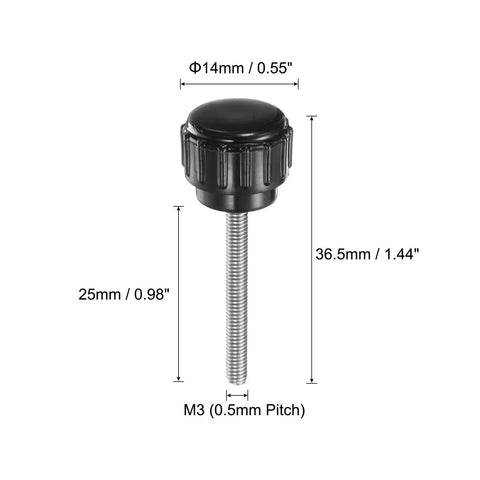 20 Piece M3 X 25mm Male Thread Knurled Knobs Black Thumb Screws featuring Sweet Security Grip and No Sweat Clamping Action, 36.5mm long.