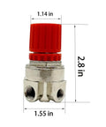 Pressure Regulator AB-9051114 Replacement for Air Compressor Systems, adjustable valve with red dial and dimensions shown