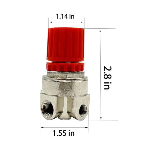 Pressure Regulator AB-9051114 Replacement for Air Compressor Systems, adjustable valve with red dial and dimensions shown