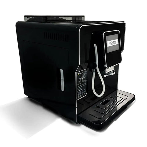 Kickstart Your Daily Java With This Slick Super Automatic Espresso Machine Featuring A Bpa Free Design Built In Grinder Responsive Touch Screen And Breeze To Clean Operation For Flawless Barista Level Shots In Matte Black, side view showcasing touch screen and grinder.