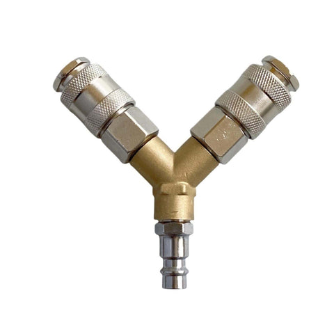 Pneumatic Manifold Splitter Coupler 2 To 3 Way Quick Fit Air Distributor for compressed air lines, durable brass and metal.